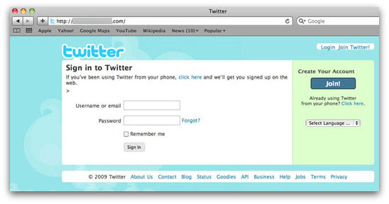Fake twitter login screen